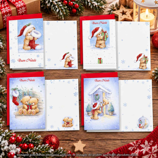 Biglietti auguri NATALE dolci orsetti argento12pz Biglietti auguri NATALE dolci orsetti argento12pz