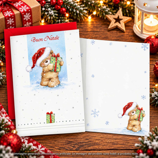 Biglietti auguri NATALE dolci orsetti argento12pz Biglietti auguri NATALE dolci orsetti argento12pz