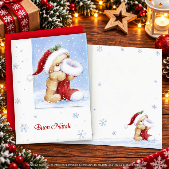 Biglietti auguri NATALE dolci orsetti argento12pz Biglietti auguri NATALE dolci orsetti argento12pz