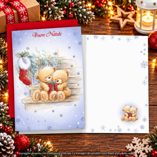 Biglietti auguri NATALE dolci orsetti argento12pz Biglietti auguri NATALE dolci orsetti argento12pz
