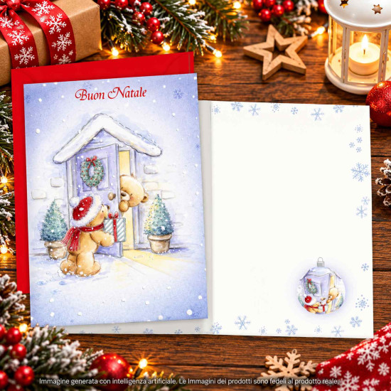 Biglietti auguri NATALE dolci orsetti argento12pz Biglietti auguri NATALE dolci orsetti argento12pz