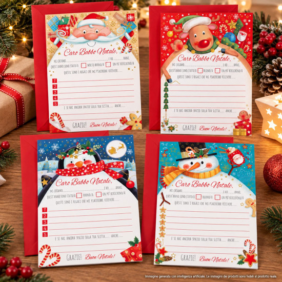 Letterine a Babbo Natale – 4 Soggetti Assortiti – 24 Pezzi Letterine a Babbo Natale – 4 Soggetti Assortiti – 24 Pezzi