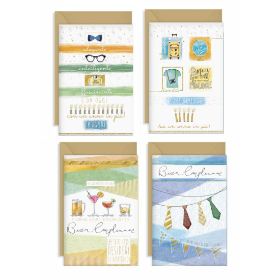 Biglietti COMPLEANNO maschili 12pz