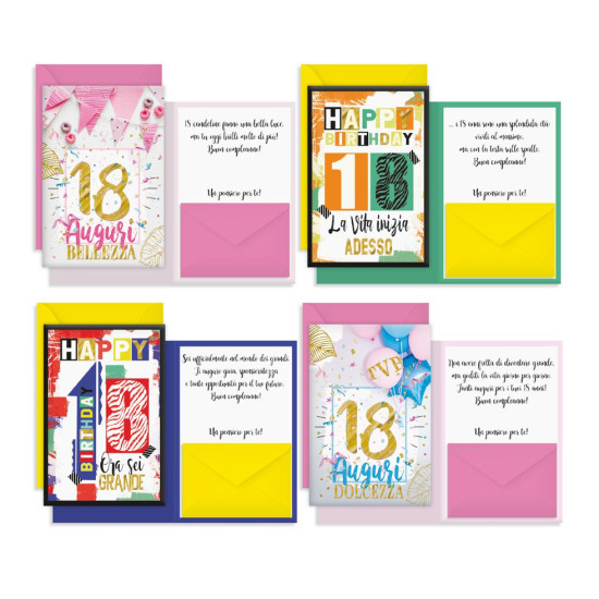 Biglietti auguri porta soldi 18 ANNI 12pz Biglietti auguri porta soldi 18 ANNI 12pz