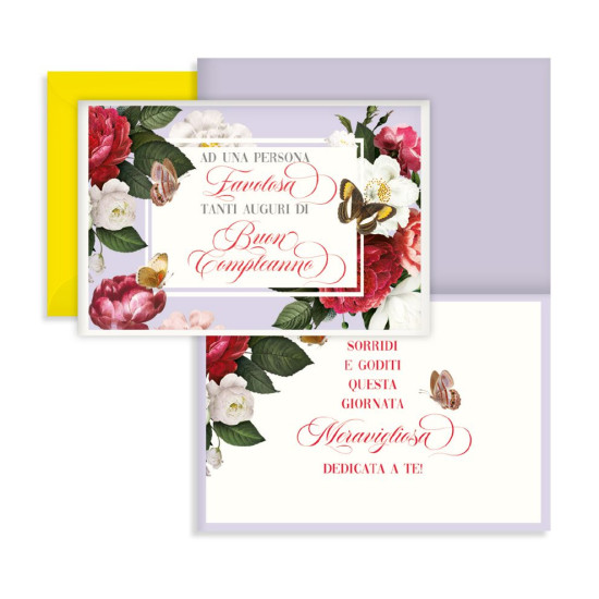 Biglietti auguri COMPLEANNO fiori 12pz