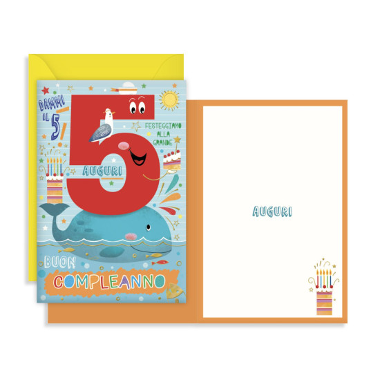 Biglietto auguri compleanno 5 anni - 6pz
