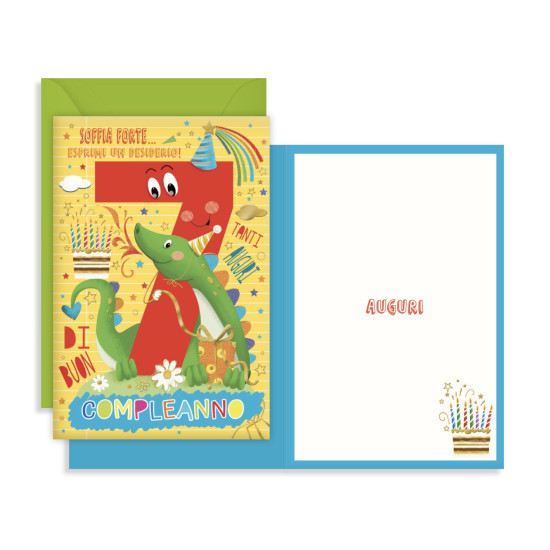 Biglietto auguri compleanno 7 anni - 6pz