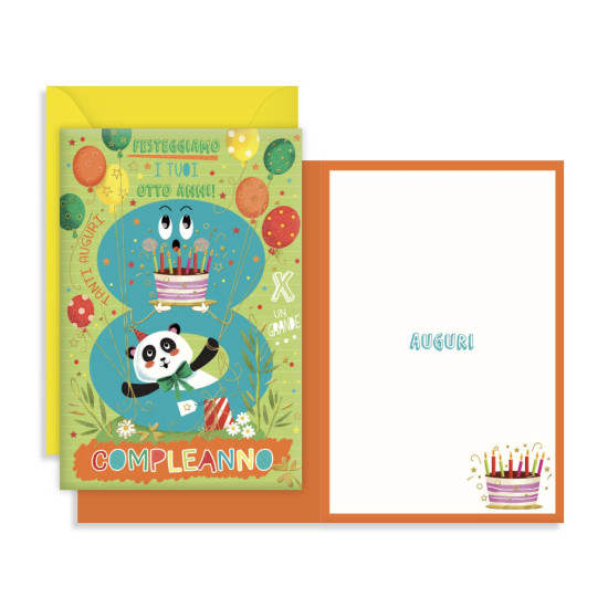 Biglietto auguri compleanno 8 anni - 6pz