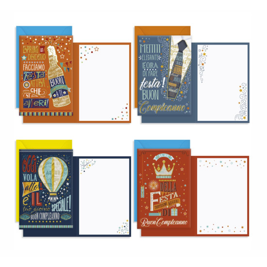 Biglietti COMPLEANNO maschili 12pz