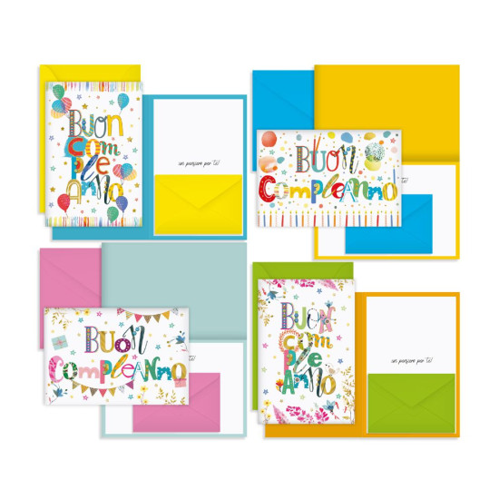 Biglietti auguri PORTA SOLDI compleanno 12pz Biglietti auguri PORTA SOLDI compleanno 12pz