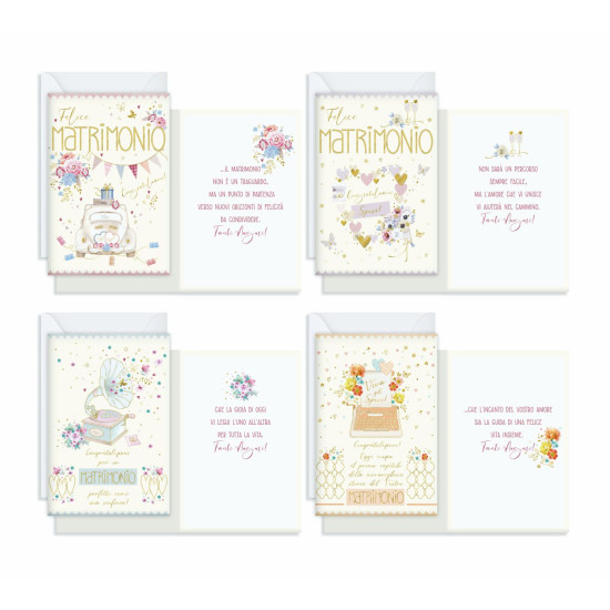 Biglietti augurali NOZZE pastello e oro 12pz