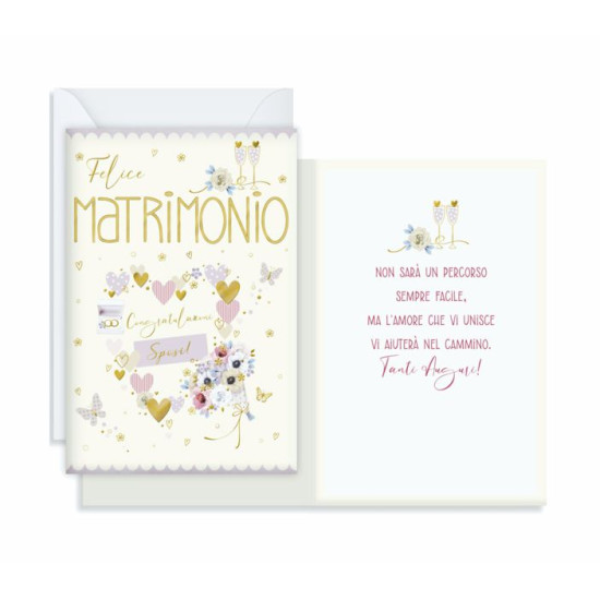 Biglietti augurali NOZZE pastello e oro 12pz