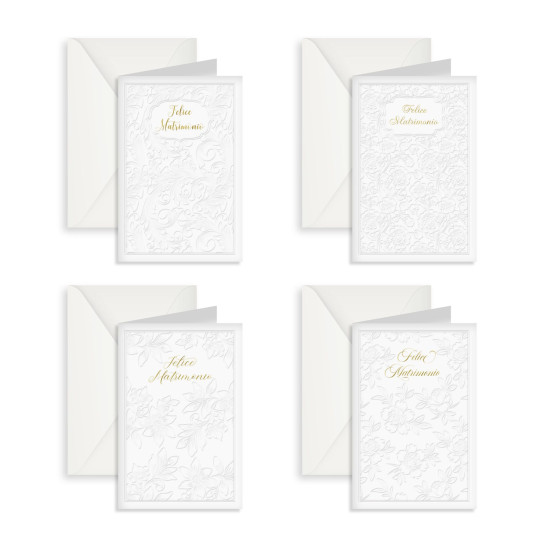 Biglietti augurali NOZZE carta cotone e foglia oro 12pz Biglietti augurali NOZZE carta cotone e foglia oro 12pz