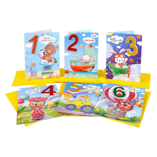 Biglietti auguri COMPLEANNO POPUP da 1 a 6 anni 12pz Biglietti auguri COMPLEANNO POPUP da 1 a 6 anni 12pz