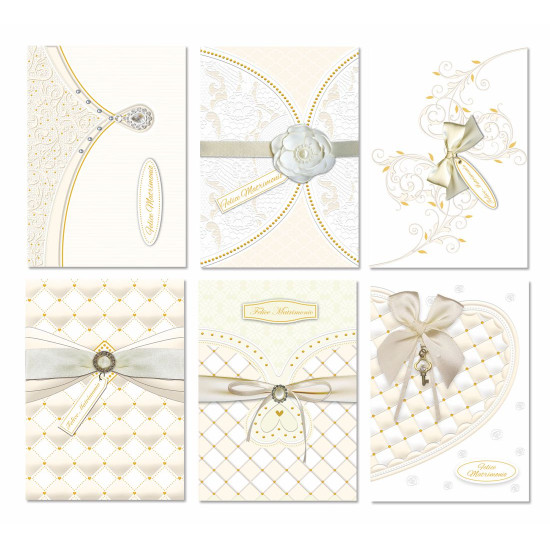 Biglietti auguri MATRIMONIO nastri e decori 12pz Biglietti auguri MATRIMONIO nastri e decori 12pz