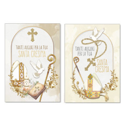 Biglietti SANTA CRESIMA oro e colorato 12pz Biglietti SANTA CRESIMA oro e colorato 12pz