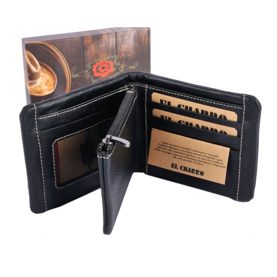 Portafoglio uomo vera pelle vitello El Charro colore nero Portafoglio uomo vera pelle vitello El Charro colore nero