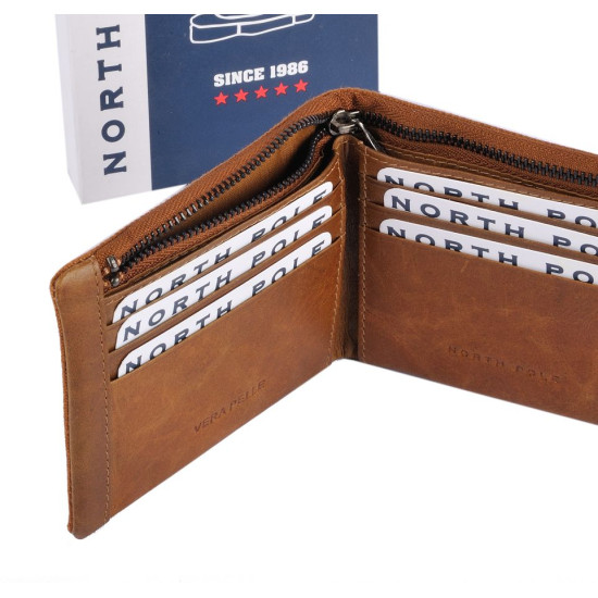 Portafoglio uomo pelle/tessuto MARRONE CHIARO