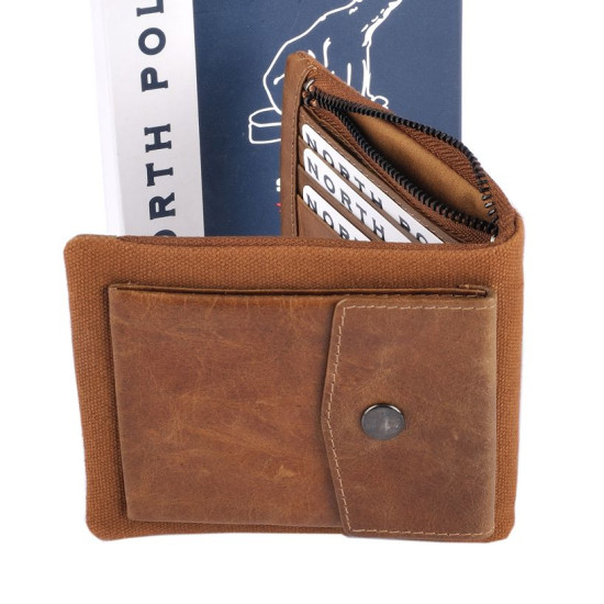 Portafoglio uomo pelle/tessuto MARRONE CHIARO