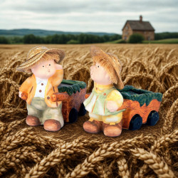 Set 2 pz bimbo e bimba con carretto cm 15