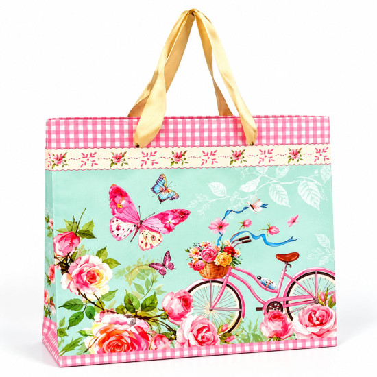 Borsa Regalo Floreale con Bicicletta e Farfalle 10pz Borsa Regalo Floreale con Bicicletta e Farfalle 10pz